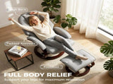 Swivel Recliner Chair with Footstool, PU Leather Recliner Armchair with Adjustable Back and Wood T3398P554311