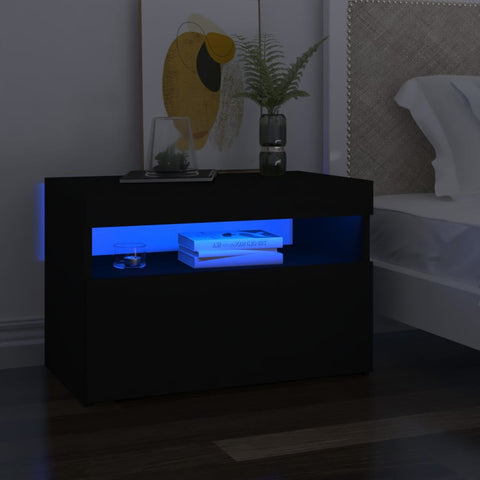 ZNTS Bedside Cabinet & LED Lights 2 pcs Black 60x35x40 cm Engineered Wood 3082777