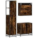 3 Piece Bathroom Furniture Set Smoked Oak Engineered Wood 3301157