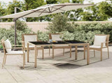 Garden Table with Glass Top Beige Poly Rattan&Tempered Glass 319553