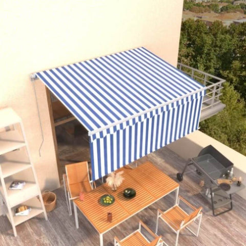 ZNTS Manual Retractable Awning with Blind 3.5x2.5m Blue&White 3069276