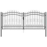 Fence Gate with Spear Top with Lock Grey 305 x 125 cm Steel 42009044