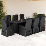 ZNTS 9 Piece Garden Dining Set with Cushions Black Poly Rattan 3277657