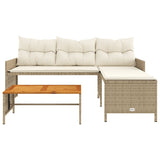 Garden Sofa with Table and Cushions L-Shaped Beige Poly Rattan 365583
