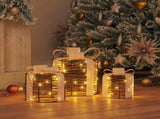 Gift Box Decoration 3 pcs Warm white 20 x 20 x 20 cm Rattan 42019090