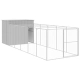 Dog House with Run Light Grey 214x661x181 cm Galvanised Steel 3189139