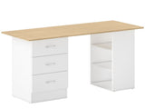 Computer Desk, Writing Table, PC Workstation with 3 Storage Shelves and Drawers, Silver Handle, for T3398P378019