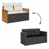 6 Piece Garden Sofa Set with Cushions Black Poly Rattan Acacia 3327696