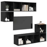 TV Cabinet Set Wall-mounted 4 pcs Black Oak Engineered Wood 3393127
