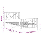 Metal Bed Frame without Mattress with Footboard White 100x200cm 374499