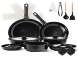 23-Piece Aluminum Cookware Set, Black Non-Stick Pots and Pans Set with Removable Handles - 7 Pots & 13208532