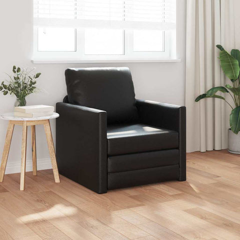 Floor Sofa Bed with Cushion Black 74 x 77 x 81 cm Faux leather 4106635