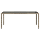 Garden Table with Glass Top Grey 190x90x75 cm Poly Rattan 365538