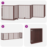 Dog Gate with Door Foldable 6 Panels Brown 480 cm Poplar Wood 3155581