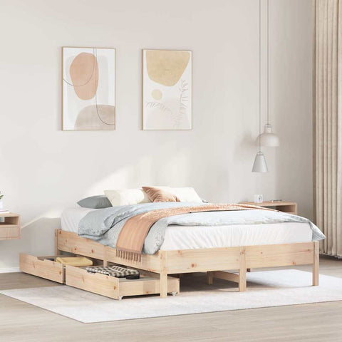 ZNTS Bed Frame without Mattress 135x190 cm Double Solid Wood Pine 3301725