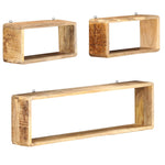 ZNTS 3 Piece Wall Cube Shelf Set Soild Mango Wood 285844