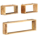 ZNTS 3 Piece Wall Cube Shelf Set Soild Mango Wood 285844