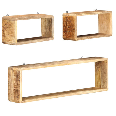 ZNTS 3 Piece Wall Cube Shelf Set Soild Mango Wood 285844