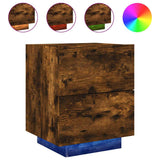 Bedside Cabinets with LED Lights 2 pcs Smoked Oak Engineered Wood 836744
