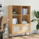 Bookcase SENJA Rattan Look Brown 90x35x130 cm Solid Wood Pine 358061