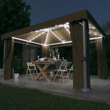 Gazebo with Curtain&LED String Lights 4x3 m Taupe 3070357