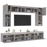 8 Piece TV Wall Cabinet Set with LED Lights Grey Sonoma 3216769