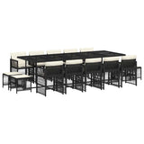 15 Piece Garden Dining Set with Cushions Black Poly Rattan 3210990