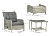 5 Pieces PE Rattan Sun Lounger Set, Outdoor Half-round Wicker Recliner Sofa Bed with Glass Top T3398P314148