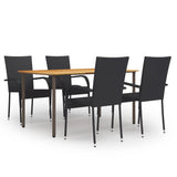 3072492 5 Piece Garden Dining Set Poly Rattan Black