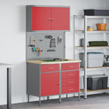 Work Cabinet with Drawer 5 pcs Red Engineered Wood and Steel 3321425
