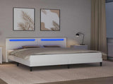Bed Frame with LED Strip Lights White 180 x 200 cm Faux Leather 42028042