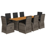 9 Piece Garden Dining Set with Cushions Grey Poly Rattan 3277614