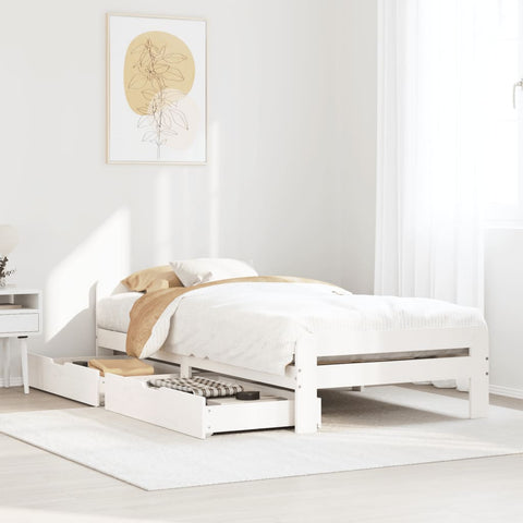 ZNTS Bed frame without Mattress White 75x190 cm Small Single Solid Wood Pine 3309063