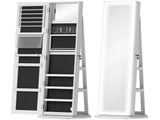 360&deg Swivel Mirror Jewellery Cabinet with 3 Colour LED Lights, Lockable Jewellery Organiser, Free T3398P377836