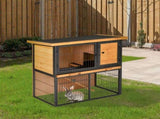 Guinea Pig Hutch Rabbit Hutch Wood-metal Elevated Pet House Bunny Cage with No-Leak Tray Ramp T3398P350057