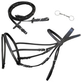 Leather Flash Bridle with Reins and Bit Black Full 90897