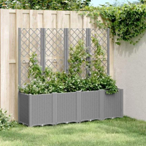 ZNTS Garden Planter with Trellis Light Grey 160x40x140 cm PP 367872