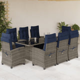 9 Piece Garden Dining Set with Cushions Grey Poly Rattan 3212933