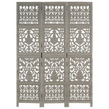 Hand Carved 3-Panel Room Divider Grey 120x165 cm Solid Mango Wood 285332