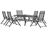 Seven-Piece Steel Outdoor Dining Set, with Parasol Hole - Grey T3398P315934