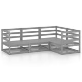 4 Piece Garden Lounge Set Grey Solid Wood Pine 3075546