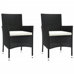 ZNTS 3 Piece Garden Dining Set with Cushions Black Poly Rattan 3187450