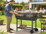 Charcoal Barbecue Grill with 2 Cooking Areas, Portable BBQ Trolley with Wheels, Height Adjustable T3398P553430