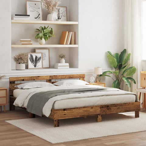 Bed Frame with Headboard Old wood 200 x 200 cm Engineered wood 3333933