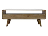 Solid Wood Curved Oak-ish Media Unit, 2 Drawers and Open Slot, Brown B2743P403014