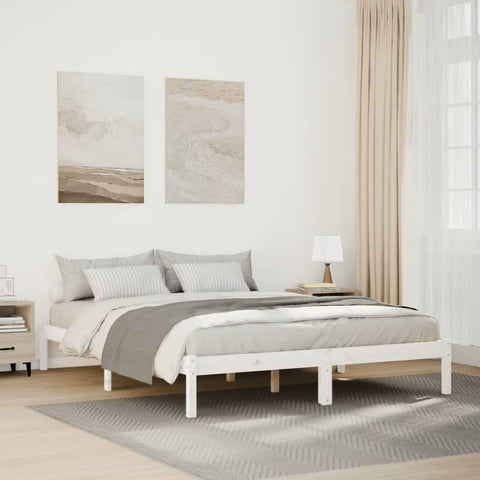 ZNTS Extra Long Bed Frame without Mattress White 140x210 cm Solid Wood Pine 852407