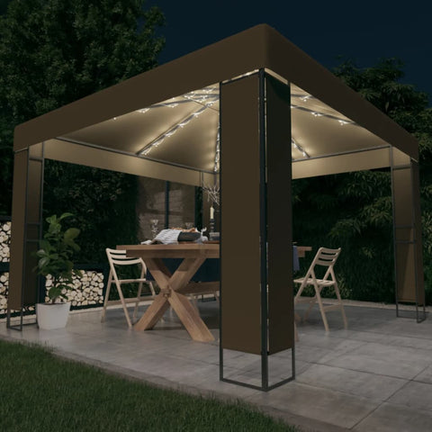 ZNTS Gazebo with Double Roof&LED String Lights 3x3x2.7 m Taupe 3070303