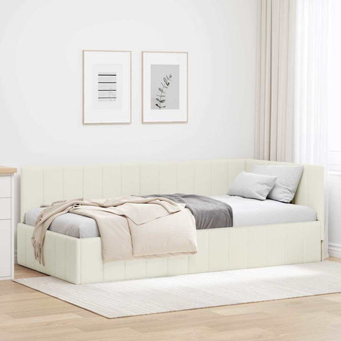 Corner Bed Frame with Headboard Cream 90 x 200 cm Velvet 42016314
