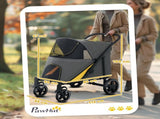 Pet Stroller w/ Universal Front Wheels, Shock Absorber, One Click Foldable Dog Cat Carriage w/ T3398P349599