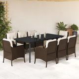 9 Piece Garden Dining Set with Cushions Brown Poly Rattan 3211947